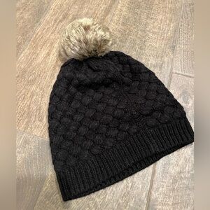 Jcrew woven Beanie with faux fur Pom Pom